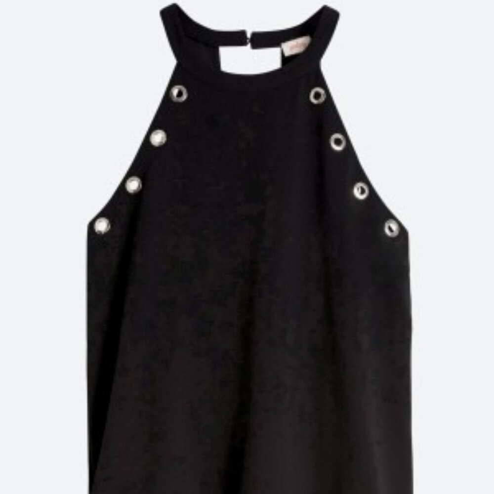Pixley Black Sleeveless Halter Blouse with Grommet Detail